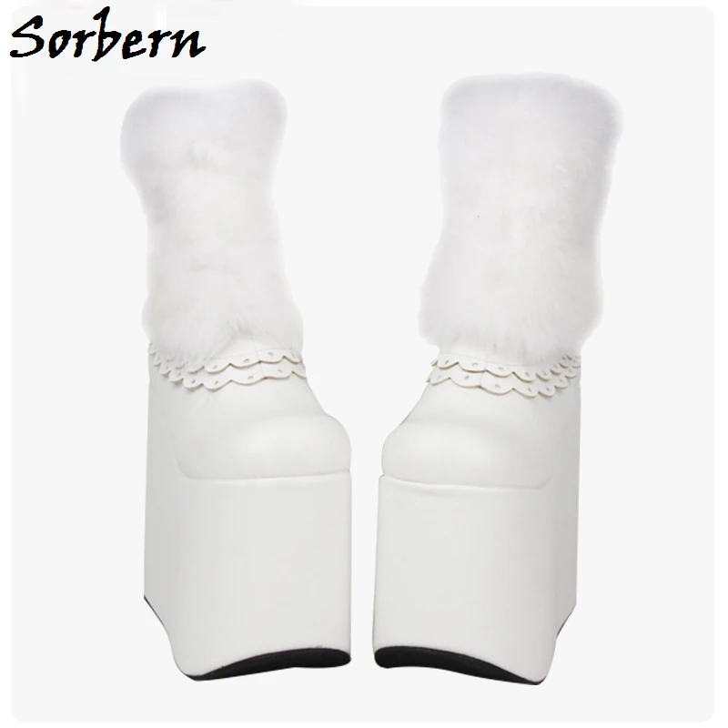 Sorbern/ботильоны с кроличьим мехом; сезон весна; дизайнерская Брендовая обувь на заказ; большие размеры; модные женские ботинки на высоком каблуке; женская обувь на платформе