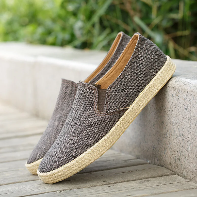 

QWEDF 2019 Men Canvas Shoes Breathable Men's Loafers Slip on Solid Hemp Mens Trainers Espadrilles Men Chaussure Homme F1-59