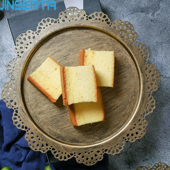 

JINSERTA Metal Storage Tray Retro Gold Fruit Cake Dessert Snack Plate Tableware Home Desktop Decoration for Home Party Wedding