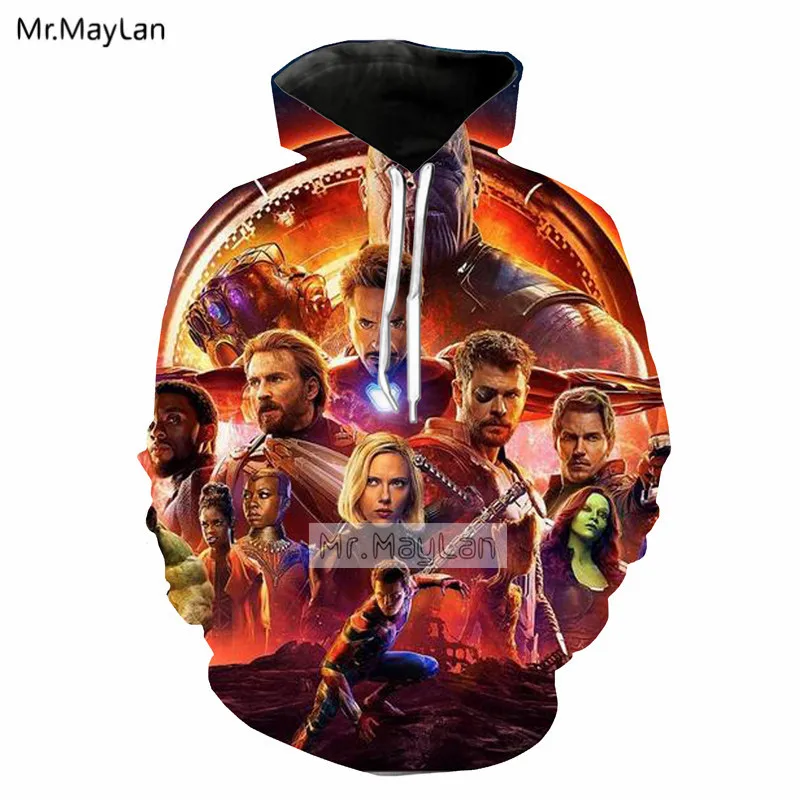 

Brand Movie Avengers 3 Infinity War 3D Print Hoodies Superhero Thanos Hawkeye Hulk Hooded Sweatshirts Hip Hop Tops Jackets 5XL