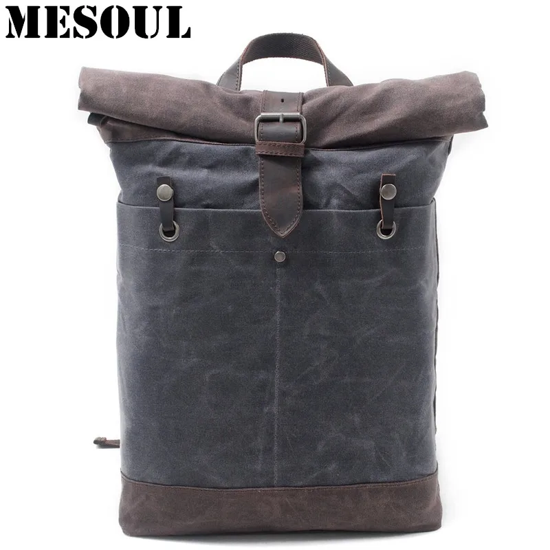 Mochila para hombres Mochila para ordenador portátil impermeable Mochila escolar estilo universitario Vintage Mochila de lona de viaje Mochila militar