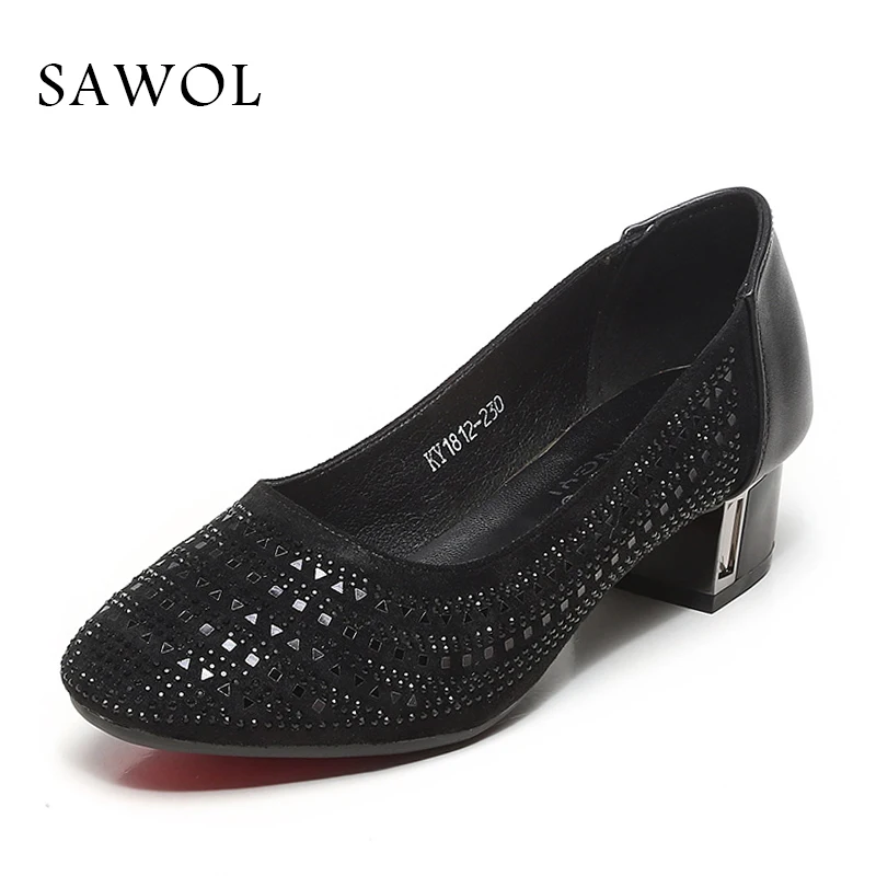 

Women's Shoes Women Pump With Platform Big Size High Quality Brand Women Dress Office Shoes Split Leather Spring Autumn Sawol