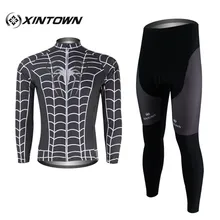 XINTOWN Человек-паук серые мужские спортивные майки Мужская велосипедная одежда Maillot Ropa Ciclismo с длинным рукавом Bib велосипед одежда брюки наборы