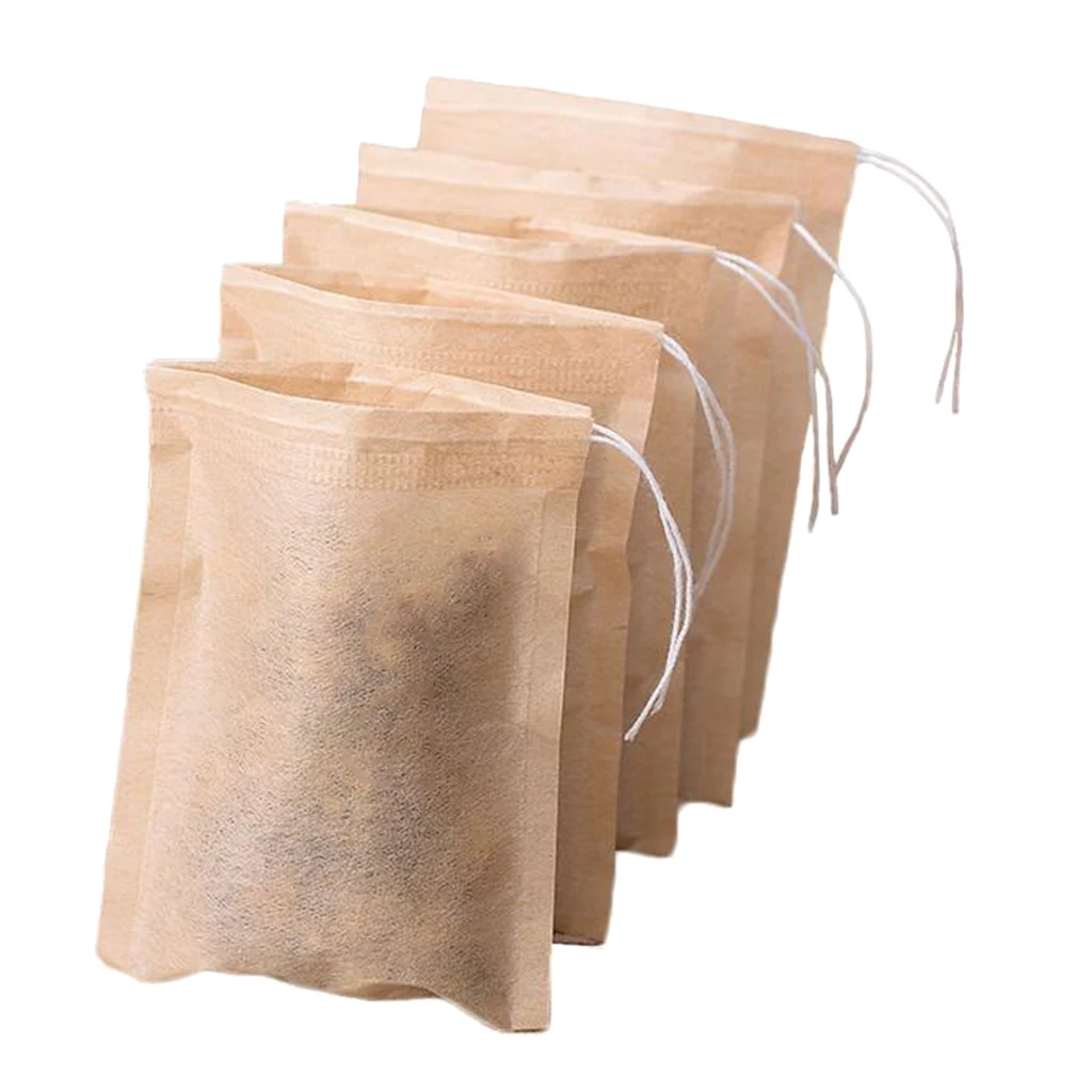 2 Set (200 Pcs) Empty Tea Filter Bag for Loose Leaf Herbs Teas Cotton Drawstring Seal Filters (Natural Color,7x5cm )
