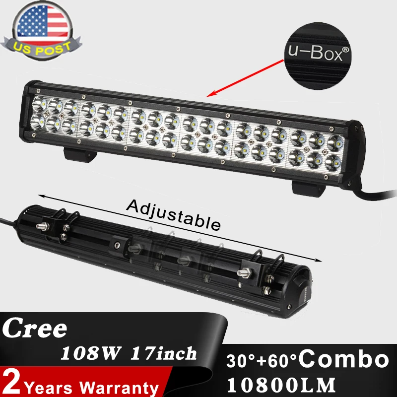 

CREE LED 108W 17inch Work Light Bar Spot Flood Combo Lamp Free Installation Tool Fit for Headlight  Free Shipping
