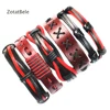 Bracelet tressé en cuir véritable pour hommes, lot de 5 pièces, noir et rouge, corde multicouche F1, vente en gros ► Photo 2/3