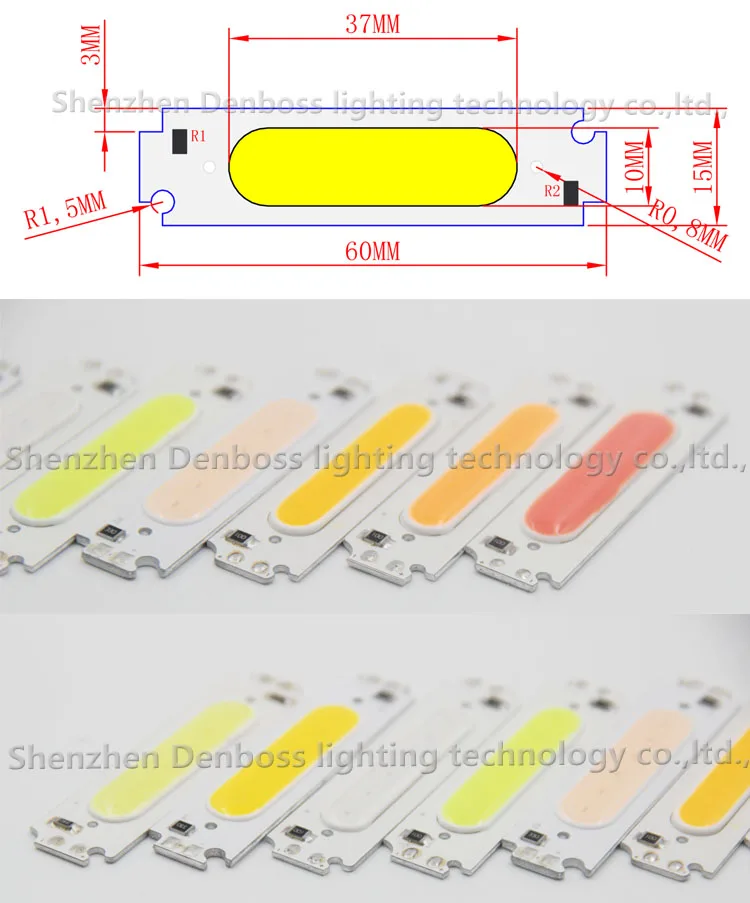 10 шт. allcob горячая Распродажа 60 мм 15 мм светодиодный светильник COB полоса источник moudle красочный COB светодиодный светильник 12 В DC 2 Вт флип-чип для DIY авто лампы