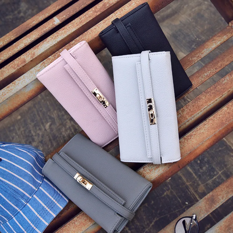 Free Shipping New 2017 5 colors Gray Pink Black Cheap PU Wallets Women