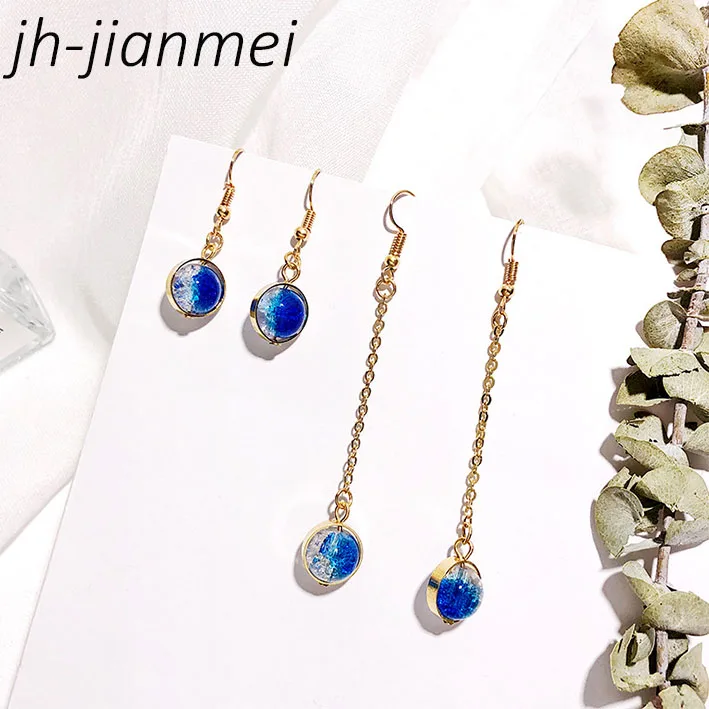 

Long Pop Earrings New Blue Glass Beads Earrings Long Paragraph Simple Wild Personality Fashion