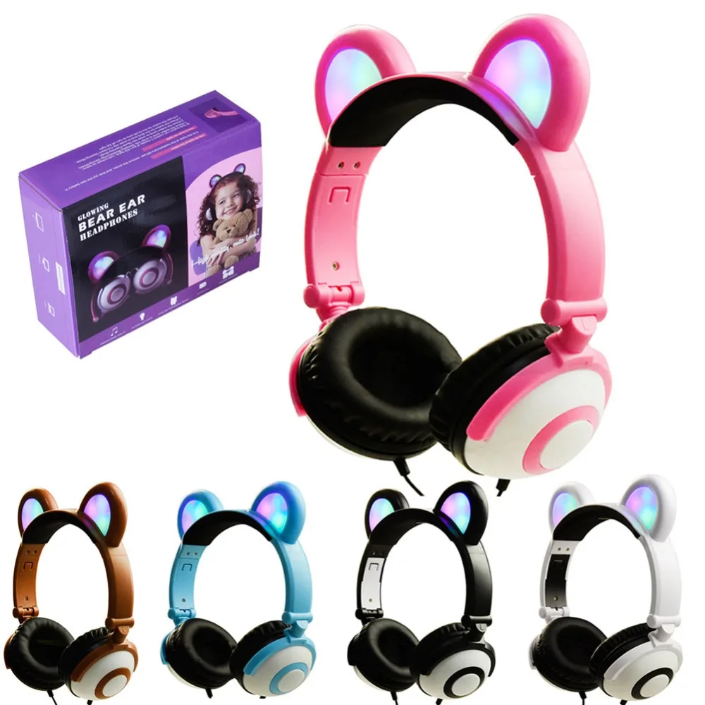 headphones наушники для телефона медведь ухо с светодио дный свет мигает гарнитура