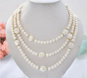 

Striking 54" 14mm white coin / 8mm round natural south sea pearl necklace 14k/20