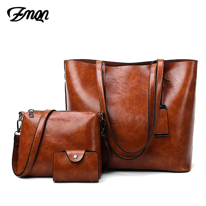 ZMQN Women Handbags Sets Oil Wax Leather Bags Women Vintage Crossbody Bag Tote Hand Bags Ladies Kabelka Big Bucket Shoulder C611