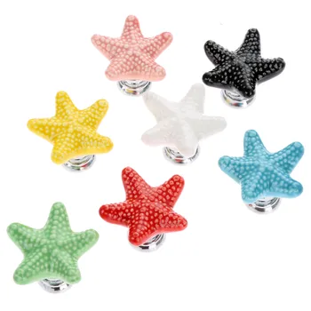 2019 Colorful Ceramic Dresser Knobs Starfish Drawer Cabinet Knobs Kitchen Cupboard Knobs Decorative Furniture Handle Home Decor