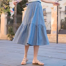 Женская однотонная длинная юбка с высокой талией новая весенне-летняя хлопковая льняная консервативная юбка-годе больших размеров M-7XL Повседневная мода