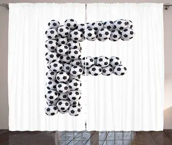 

Letter F Curtains Creative Game Day Themed Letter Symbol with Soccer Balls Stacked Arrangement Living Room Bedroom Window Drapes