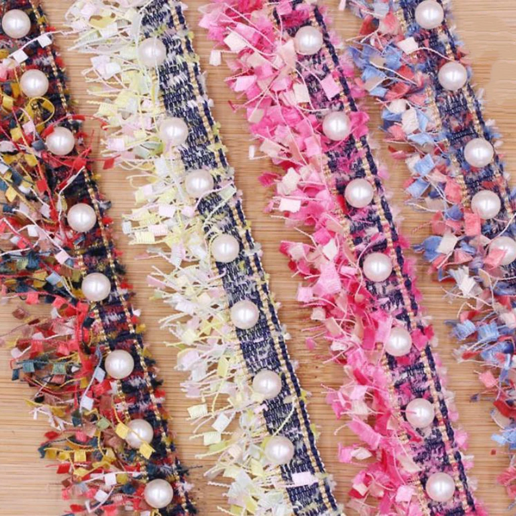 3pcs/1 Yards Handmade Pearl Beaded Embroidery Ribbon Lace Trim Embellishment for Wedding Party Christmas 3/4.5cm
