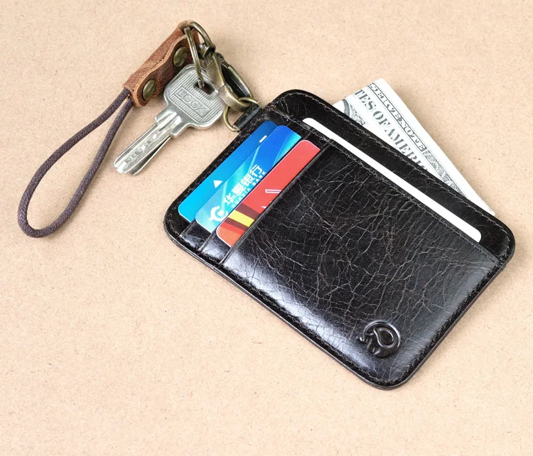 Натуральная Воловья кожа ID держатель для карт Мужской и Женский Повседневный Дорожный Чехол кредитный кошелёк для банковских карт посылка/Висячие отверстия+ ремешок на запястье