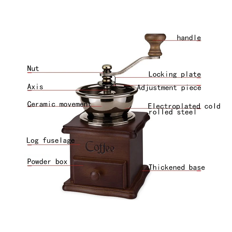 Vintage Elm Hand Grinders Solid Wood Manual Coffee Grinders Ceramic Core Mills Grinding Coffee Beans Mini Burr Mill6