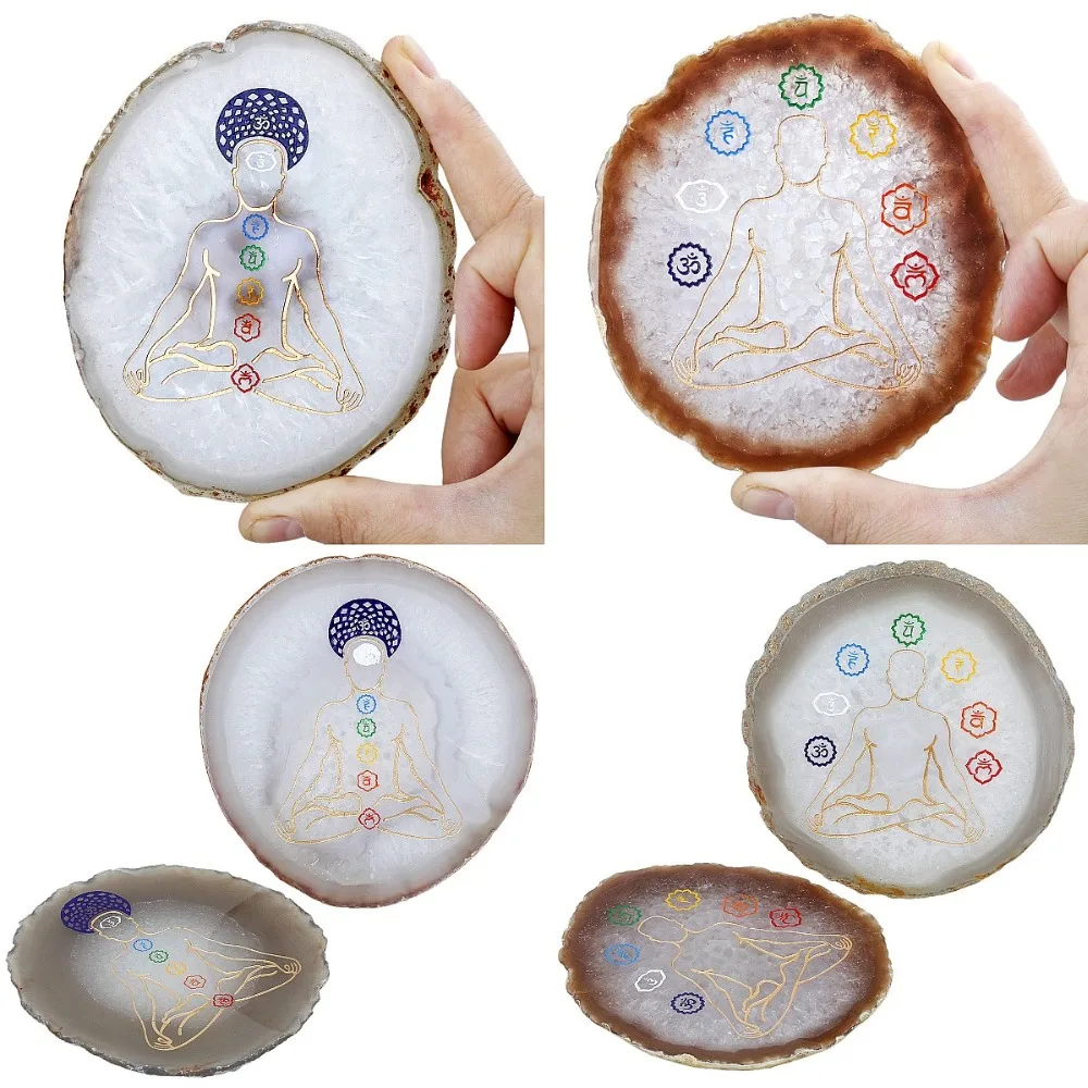 

TUMBEELLUWA 7 Chakra Agate Slices Geode Stones Cup Mat Beverage Coasters Healing Crystal Collection 3.5-4.3"