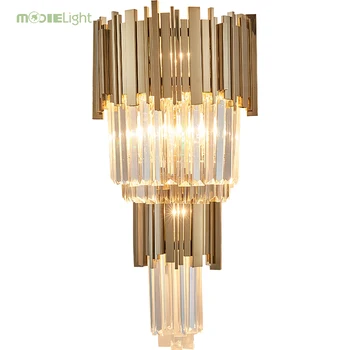 

E14 New Crystal Bedside Lamp Gold Living Room Lamp Stainless Steel Art Wall Decoration Lamp Sconce Lampe Luminaria bedroom decor