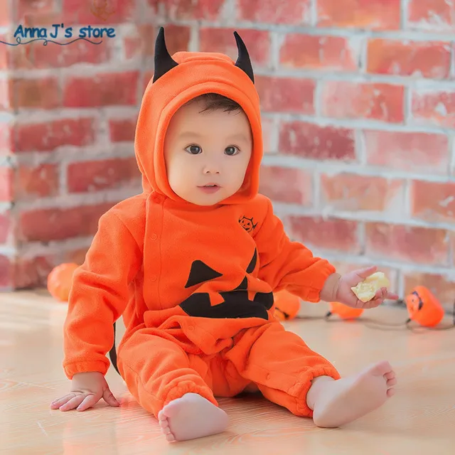 2018 Halloween Hooded Baby Romper Pumpkin bat Modeling Cute Baby ...