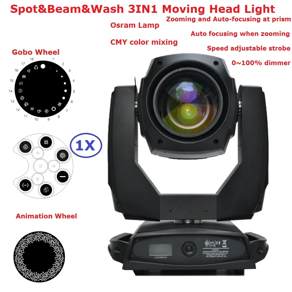 

1XLot Carton Package Osra-m Lamp 440W Wash Beam Spot 3IN1 Moving Head Stage Lights With Electronic Focuse Function LCD Display