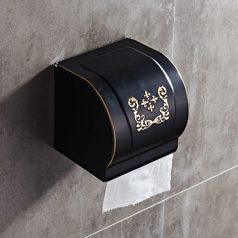 Online Schwarz Weiß Wc Papier Halter Wand Montiert Wasserdichte Rollen Papier Tissue Box Messing Bad Zubehör