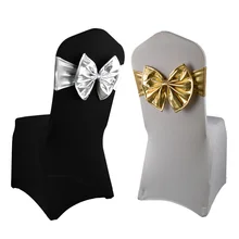 Новое поступление 50 шт./партия Золотой металлический спандекс бант на стул широкие пояса-кушаки для дня рождения Свадебные украшения для отеля украшения для стула