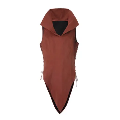 Стимпанк мужской жилет винтажный коричневый цвет отложной воротник крест веревки Топы вечерние Косплей