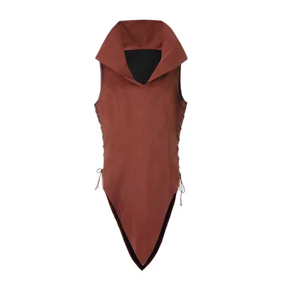 

Steampunk Men's Vest Vintage Brown Color Turn Down Collar Cross Ropes Tops Party Wearing Cosplay