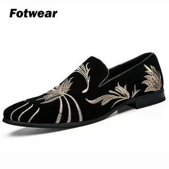 

Fotwear Men's Loafers Men casual shoes Party style for Night club Dance Club Fashion young Corduroy upper Soft bottom Flower top
