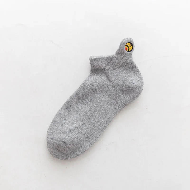 light grey 5 пар/партия, новые милые носки, женские мягкие дышащие хлопковые носки со смайликом, повседневные удобные носки, модный стиль - Цвет: light grey