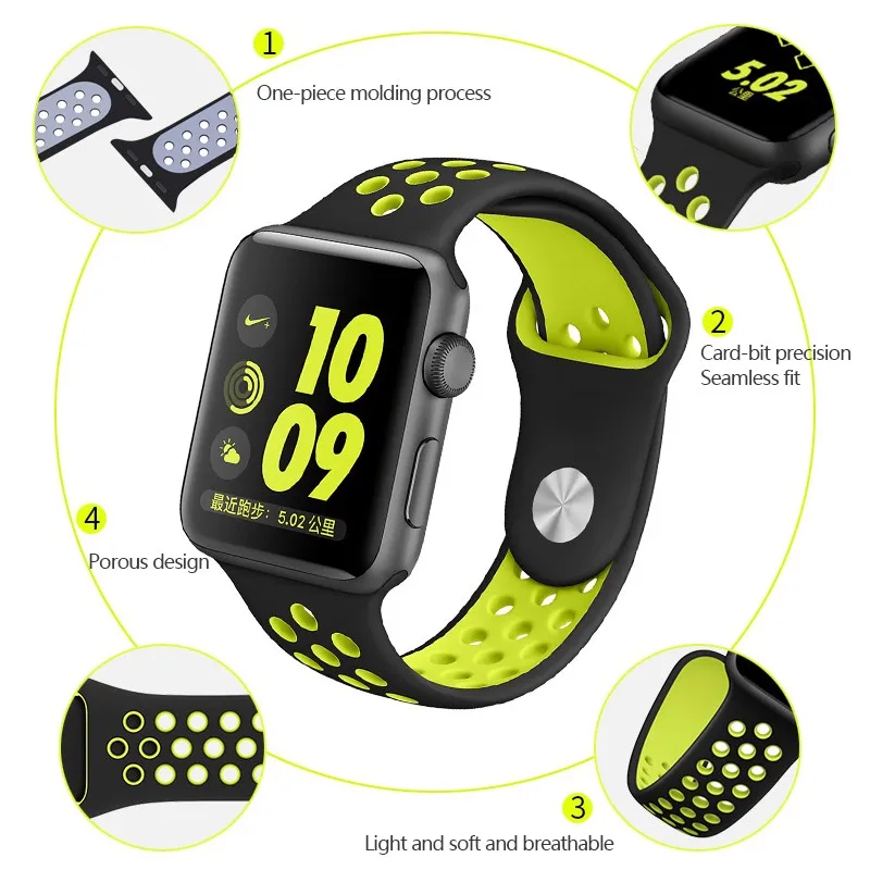 Silicone strap for apple watch band 42 44 40 38mm bracelet sport wrist watch belt Rubber watchband for iwatch 4/3/2/1 Nike+metal