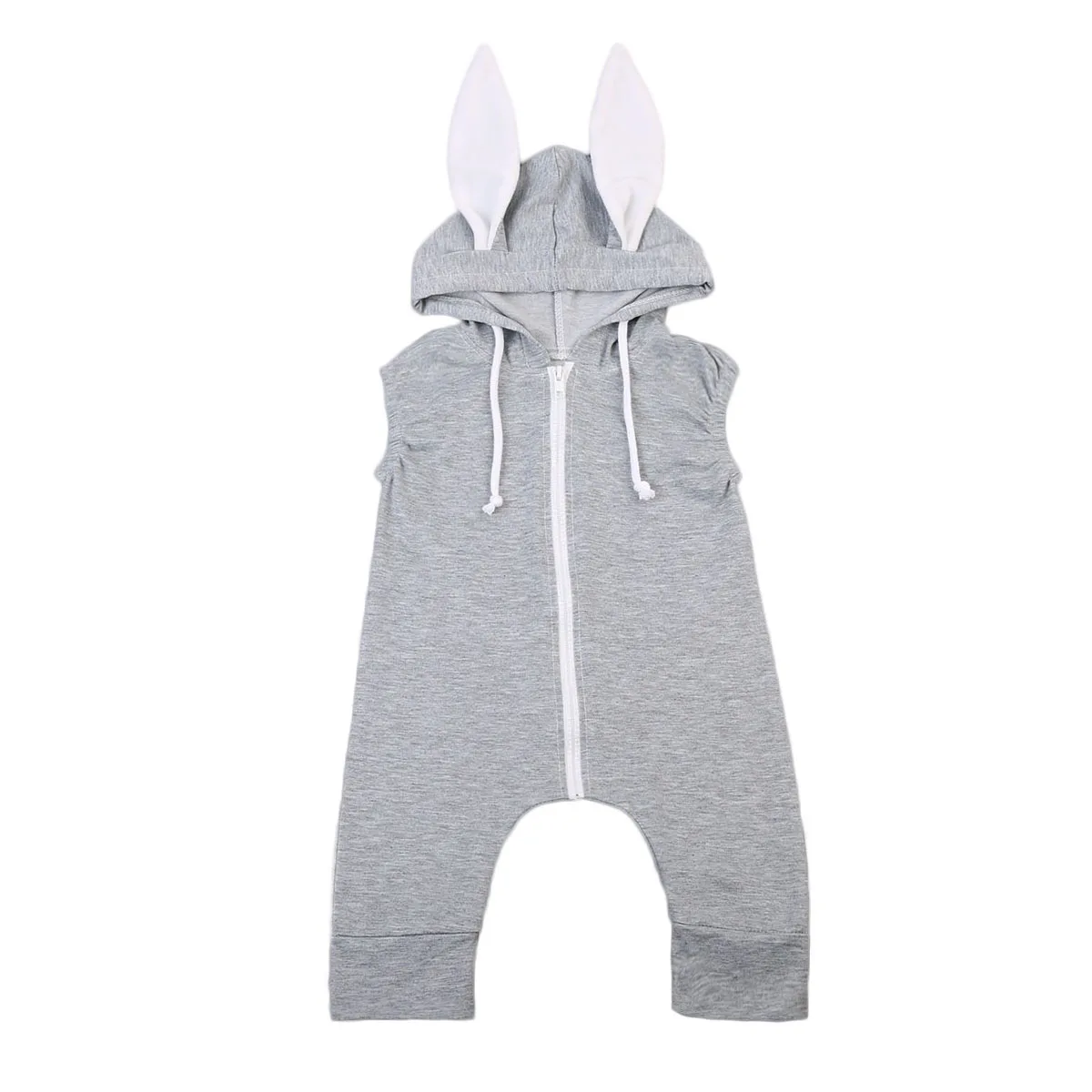 

Gray Zipper Rabbit 3D Ear Sleeveless Newborn Baby Girl Boy Romper Jumpsuit Playsuit Outfits Clothes