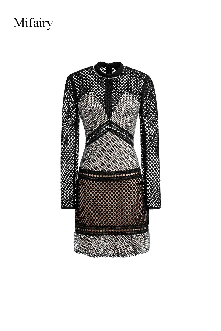 Mifairy 2017 White/Green Stand Long Sleeves Mini Women Dress Sheer Hollow Out Lace Mermaid Dresses Women C061732 long-white-lace-dress