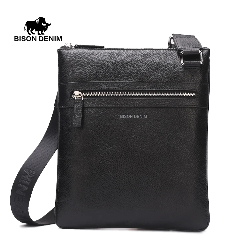 BISON DENIM Men s Shoulder Bag Genuine font b Leather b font Satchel iPad Tablet Messenger
