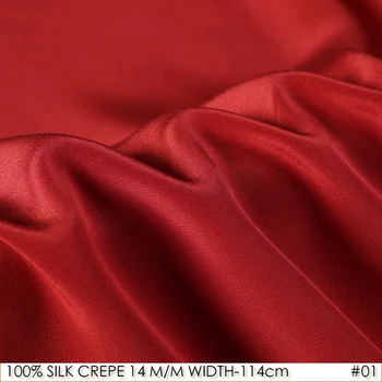 

100% SILK CREPE DE CHINE 114cm width 14momme Pure Mulberry Silk Fabric/Batik Painting and Wedding Dress Fabric China Red NO 01