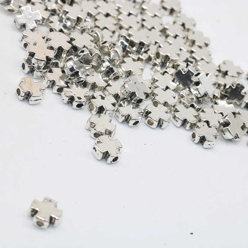 7 мм 50 шт Серебряные тибетские серебряные бусины покрытые крестиком бусины-разделители ручной работы подходят для шарм, изготовление украшений