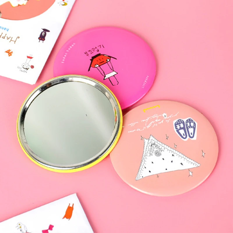 10Pcs/Set Mini Cute Makeup Mirror Round Carton Mirror Portable Pocket