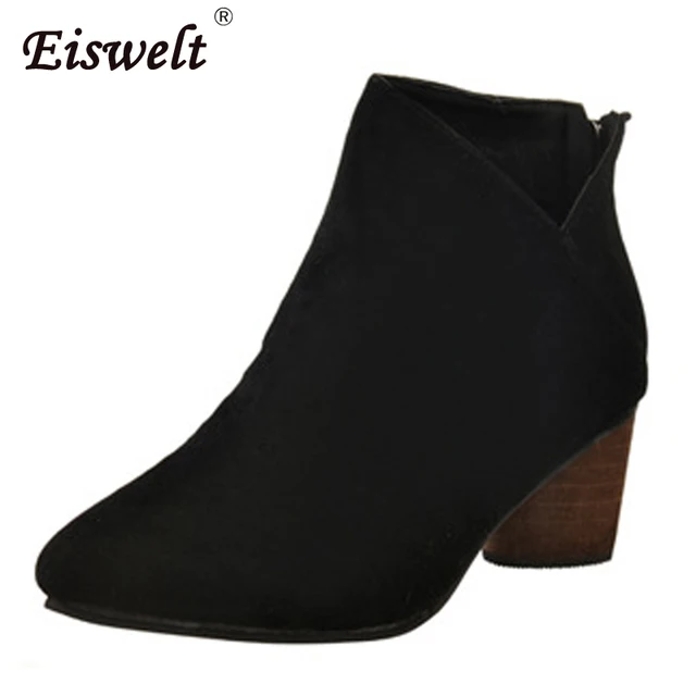 Eiswelt/Новинки для женщин Осенние Зимние ботильоны женские туфли на высоком каблуке Модные острый носок, каблук сапоги Дамская обувь # ZQS117