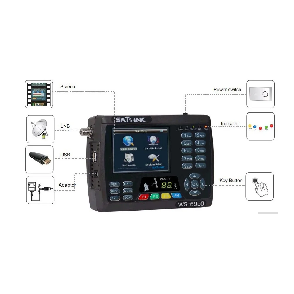 SZ Оригинал Satlink WS 6950 3 5 дюймов цифровой спутниковый сигнал Finder Meter WS6950 ТВ