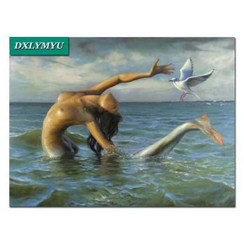 

diamond embroidery cross stitch crystal full square diamond sets unfinish decorative diamond painting Mermaid and white pigeons