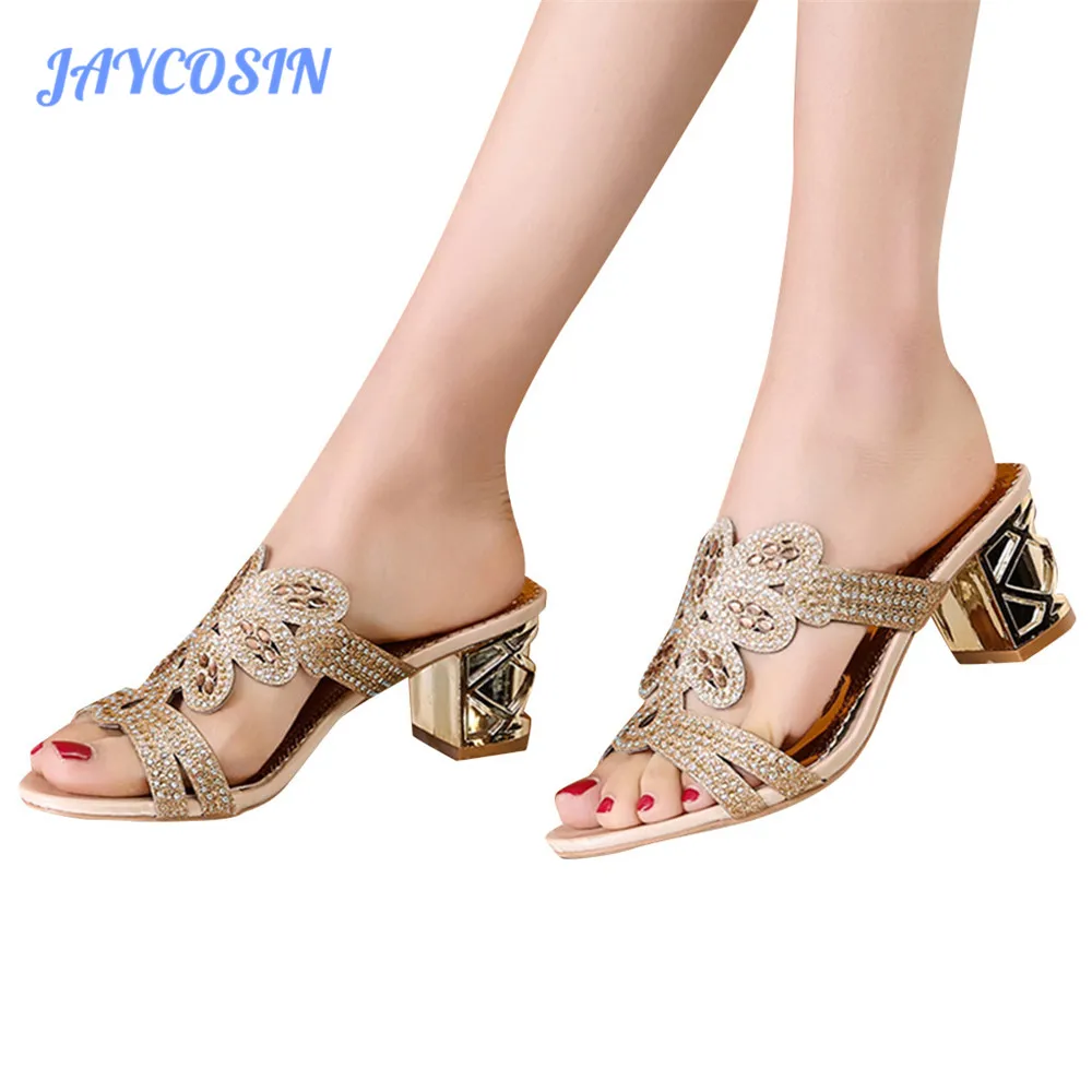 

JAYCOSIN Shoes Woman High Heels Sandals Women Casual Crystal Bohemia Style Slipper Sandals Peep Toe Slip-On( Sandals Female 2019