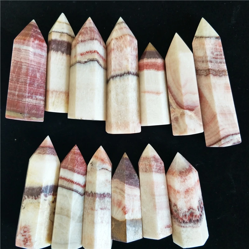 4PCS-natural-stones-and-crystal-points-pork-stone-point-red-line-stone-POINT-wand-tower (2)