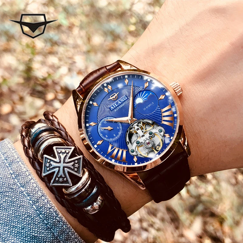 Top expensive automatic mechanical men watch, man's leather belt