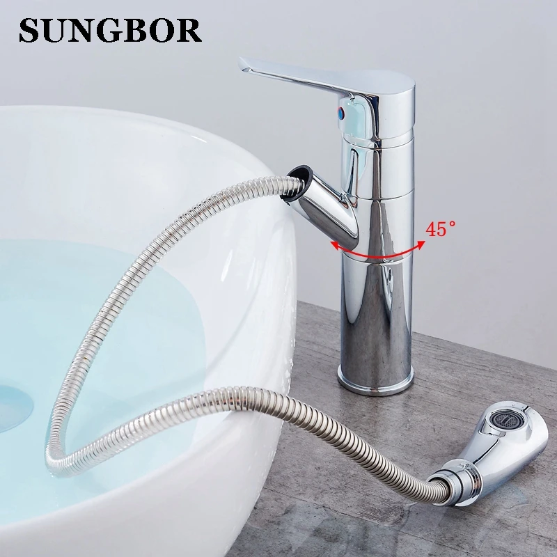 

Sink Bathroom Faucet Copper Handles Basin Water Tap Deck Mounted Pull Out Single Hole torneira para banheiro YC-6700