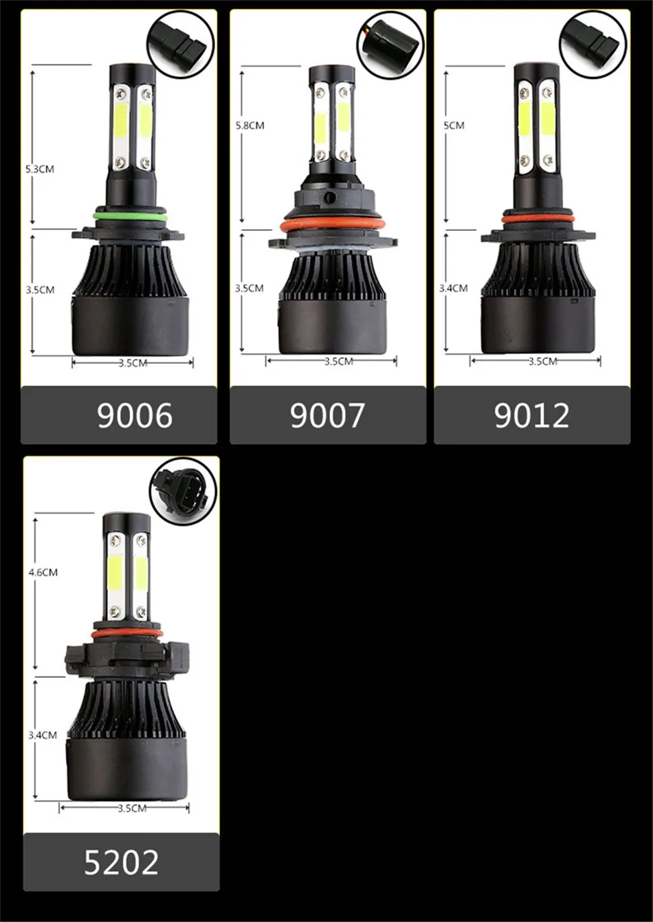 DIC из 2 предметов 4 стороны COB H7 50 Вт 10000LM светодиодный головной светильник 9006/HB4 9005/HB3 H11/H8 H4 9012 5202 9007 9004 Hi/короче спереди и длиннее сзади) фары дальнего и ближнего света светильник противотуманные лампы