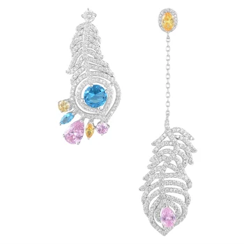

Siscathy Unique Asymmetry Trendy Feather Drop Dangle Earrings For Women Elegant Long Wedding Earrings Bridal Jewelry