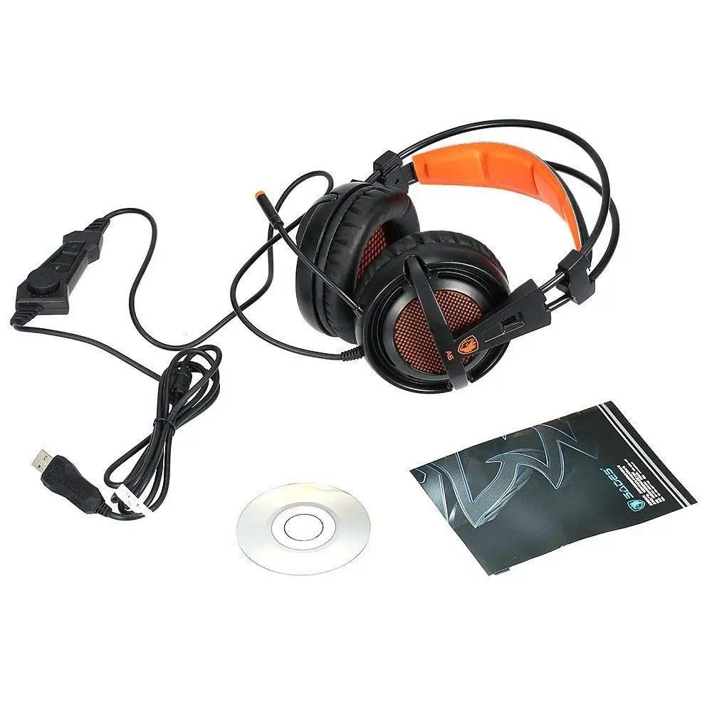 Sades A6 7,1, объемный звук, USB, Стерео Игровые наушники, над ухом, шумоизоляция, дышащий светодиодный свет, гарнитура для PC Gamer