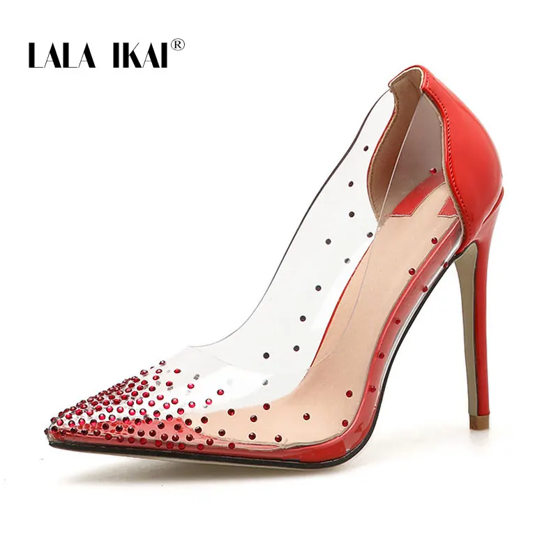 LALA IKAI Rhinestone Women Pumps Wedding Shoes Spring Summer High Heels PVC Sexy Party Shoes Chaussures Femme 014C3721-4